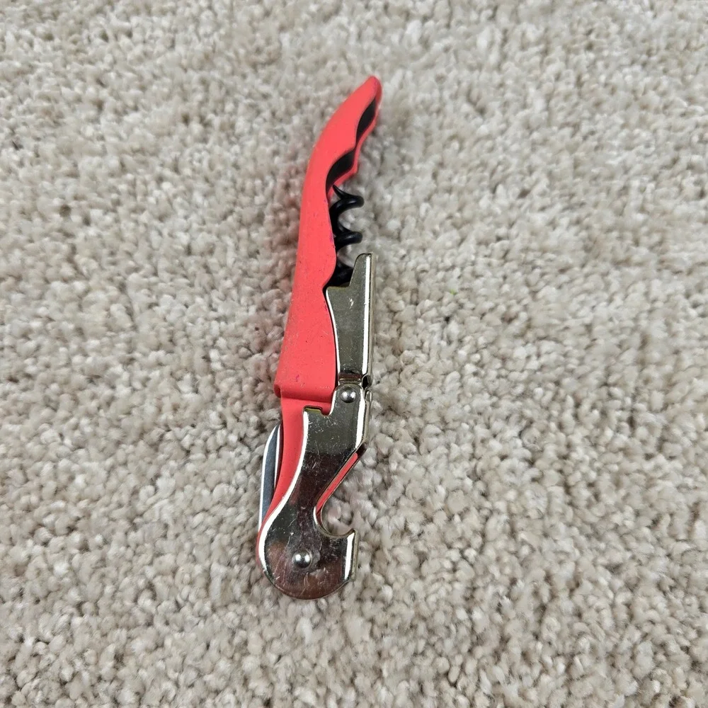 TrueTap Wine Opener‎ Red Double Hinged Waiters Corkscrew Foil Cutter